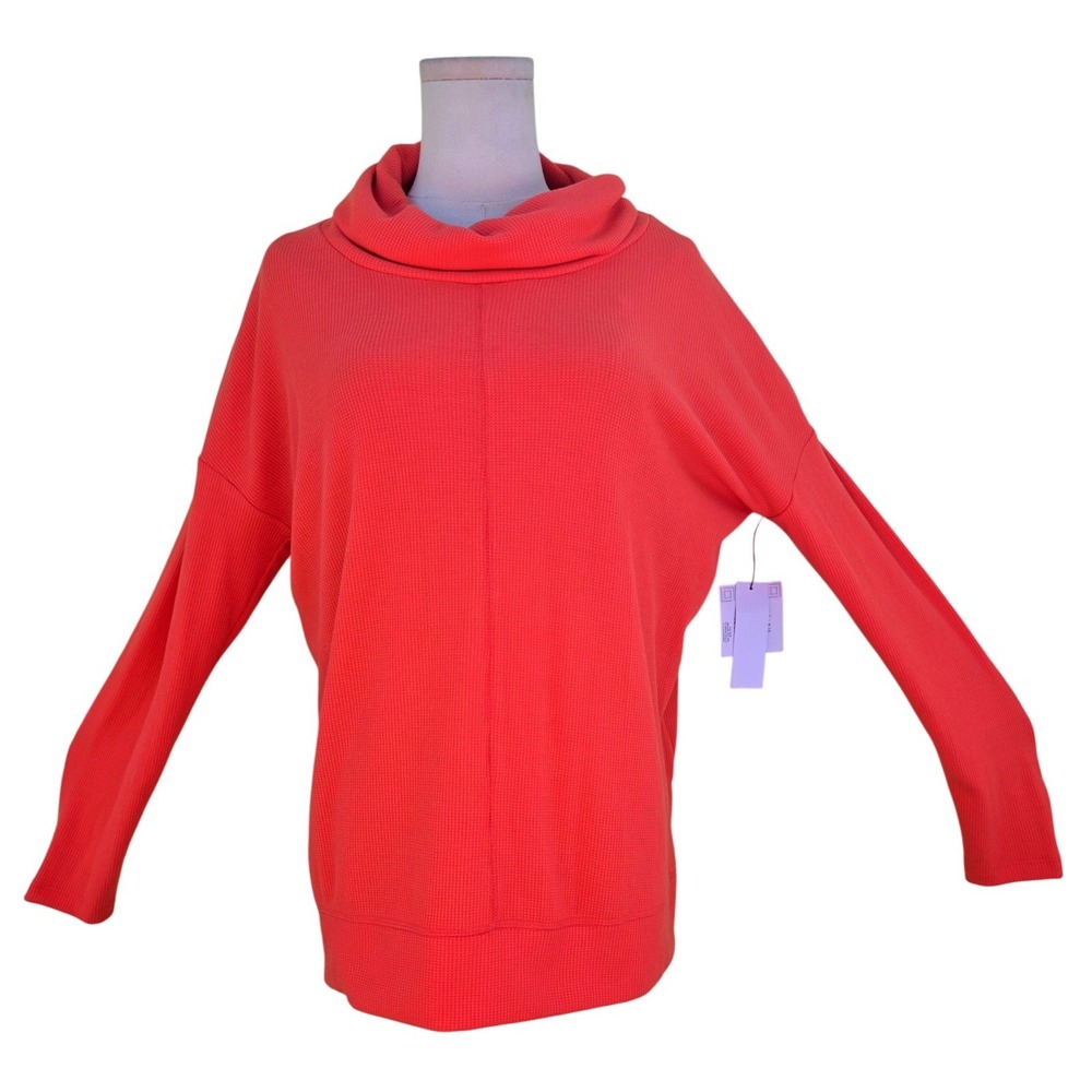 Liz Claiborne Tunic‎ Sweater WomensCoral Cowl Neck Waffle Knit
